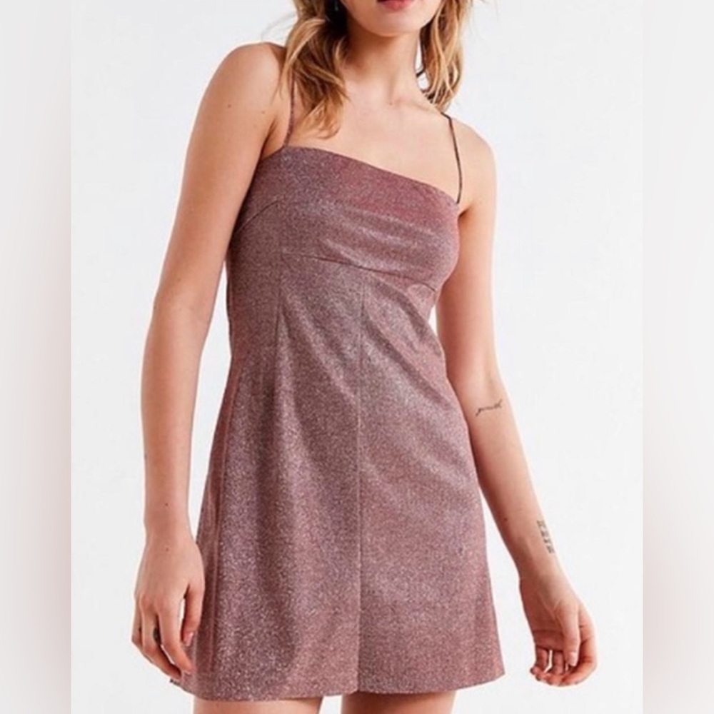 Urban Outfitters Mini Dress Womens Pink Spaghetti Sparkly Glitter Party Size XS